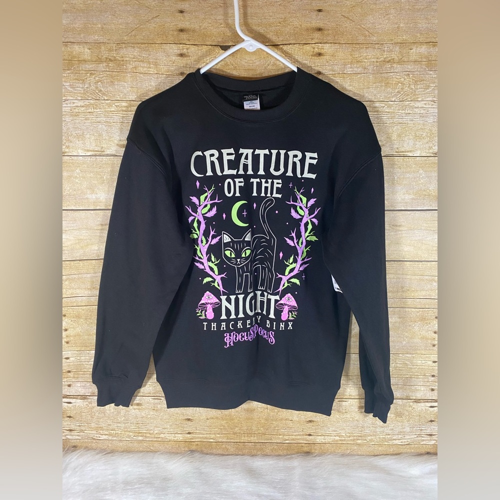 Disney Hocus Pocus Womens Transformation Spell Sweatshirt XXS Black NWT
